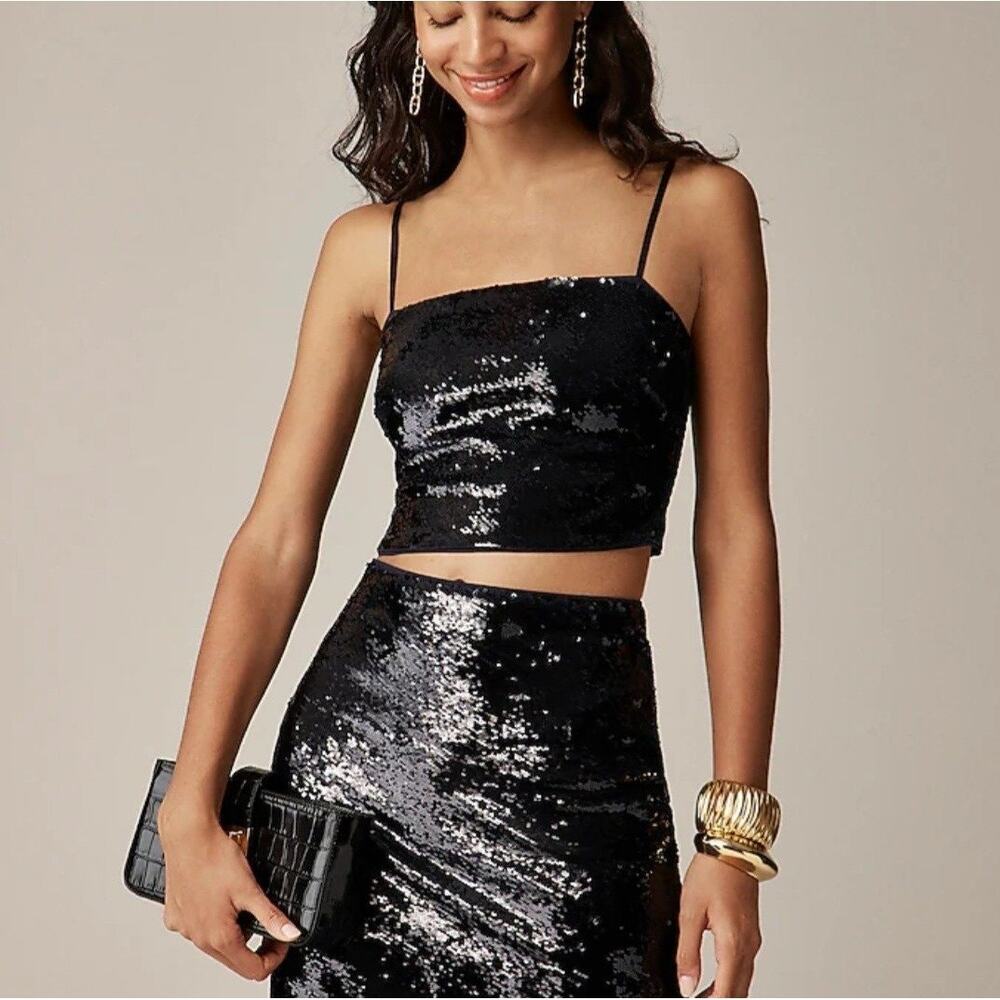 J.Crew Collection Cropped Sequin Tank Top Black M